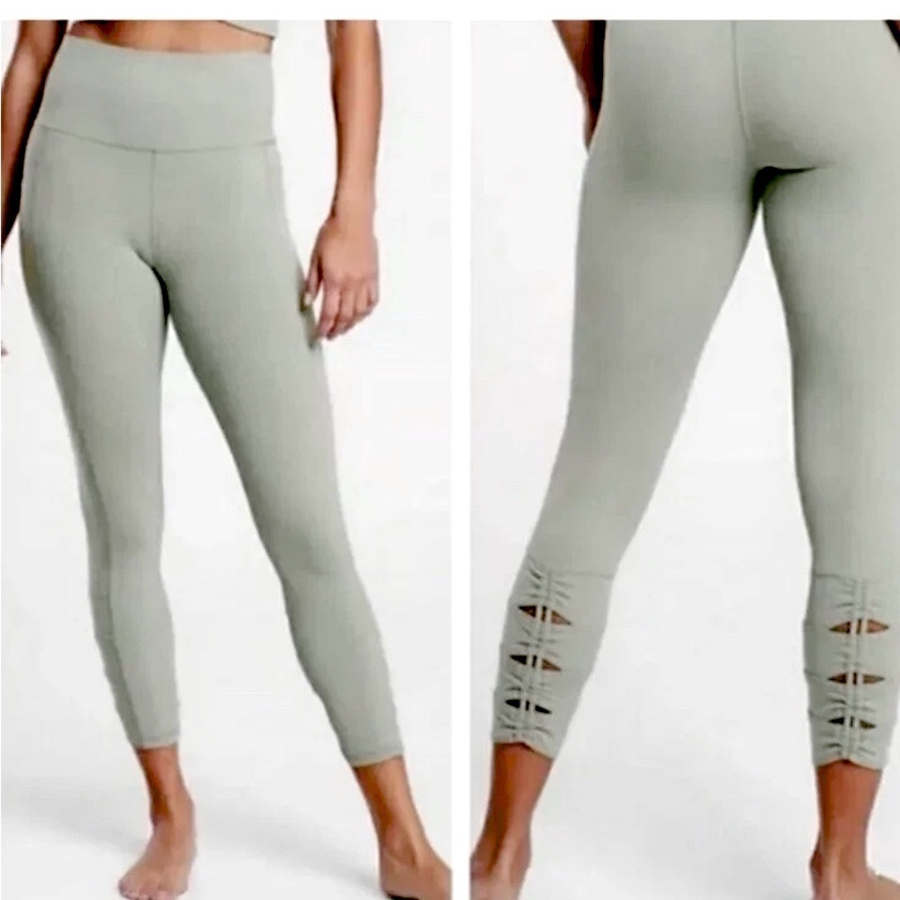 Athleta Olive Green Salutation Stash Pocket II Cinch Leggings Size 1X Pockets